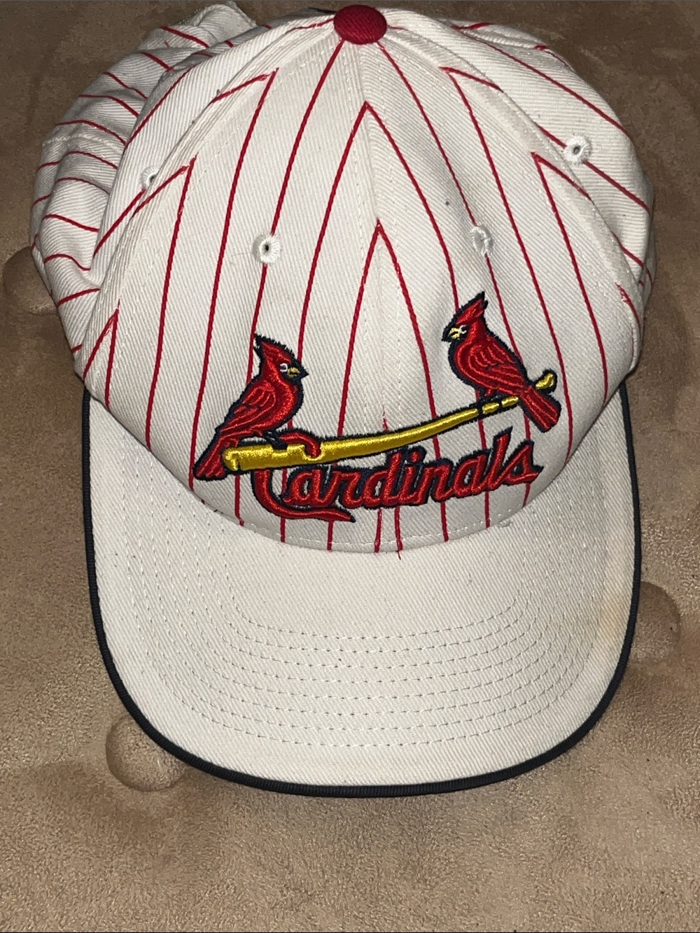STARTER White and Red Pinstripe Kids Baseball Hat with Cardinals Logo